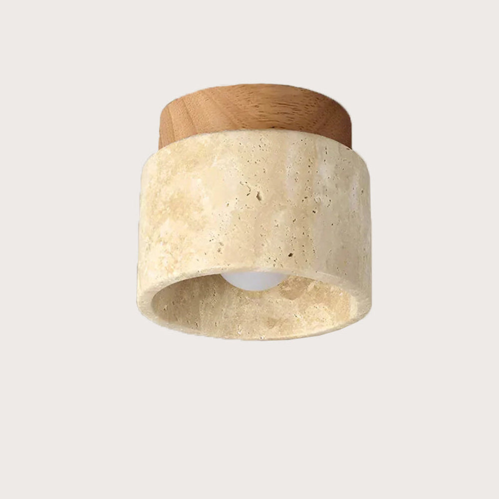 Plafonnier Norvessa | E27 3000K Blanc Chaud | Travertin & Bois Massif Naturel