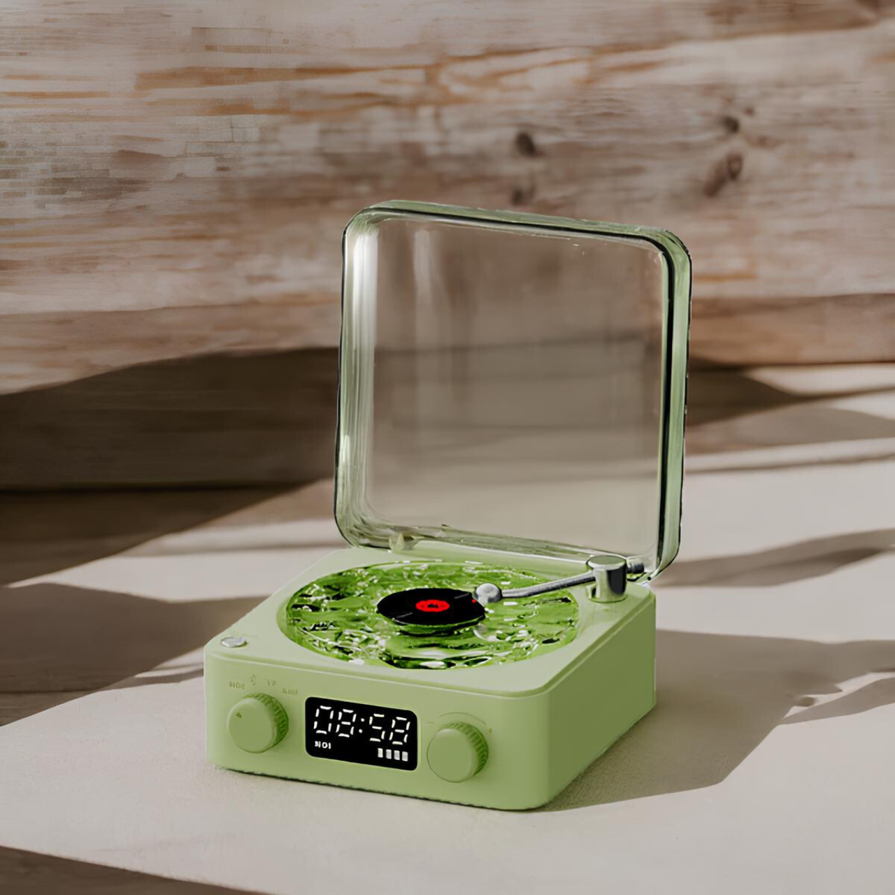 VinylGlow Nachtlicht | Bluetooth LED Lampe mit Uhr & Retro Design