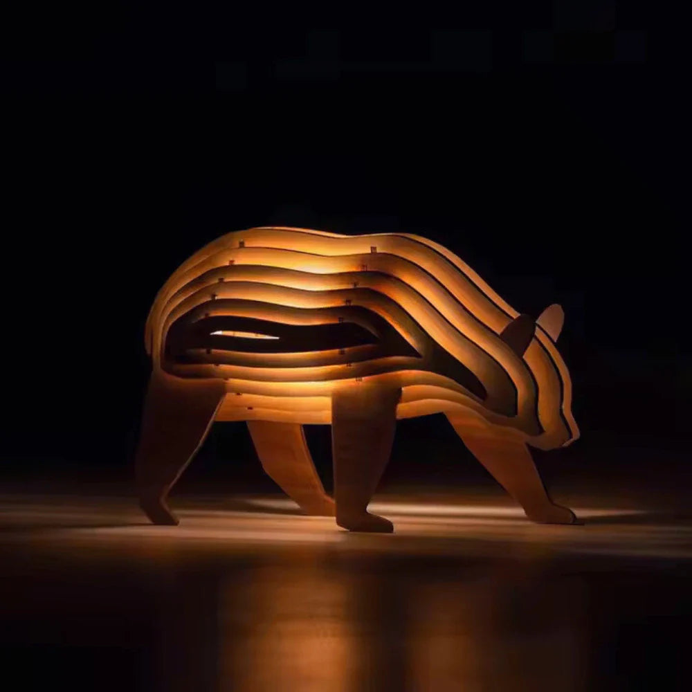 LumoTale Holzleuchte | Handgemachte 3D Tierlampe mit Sensor