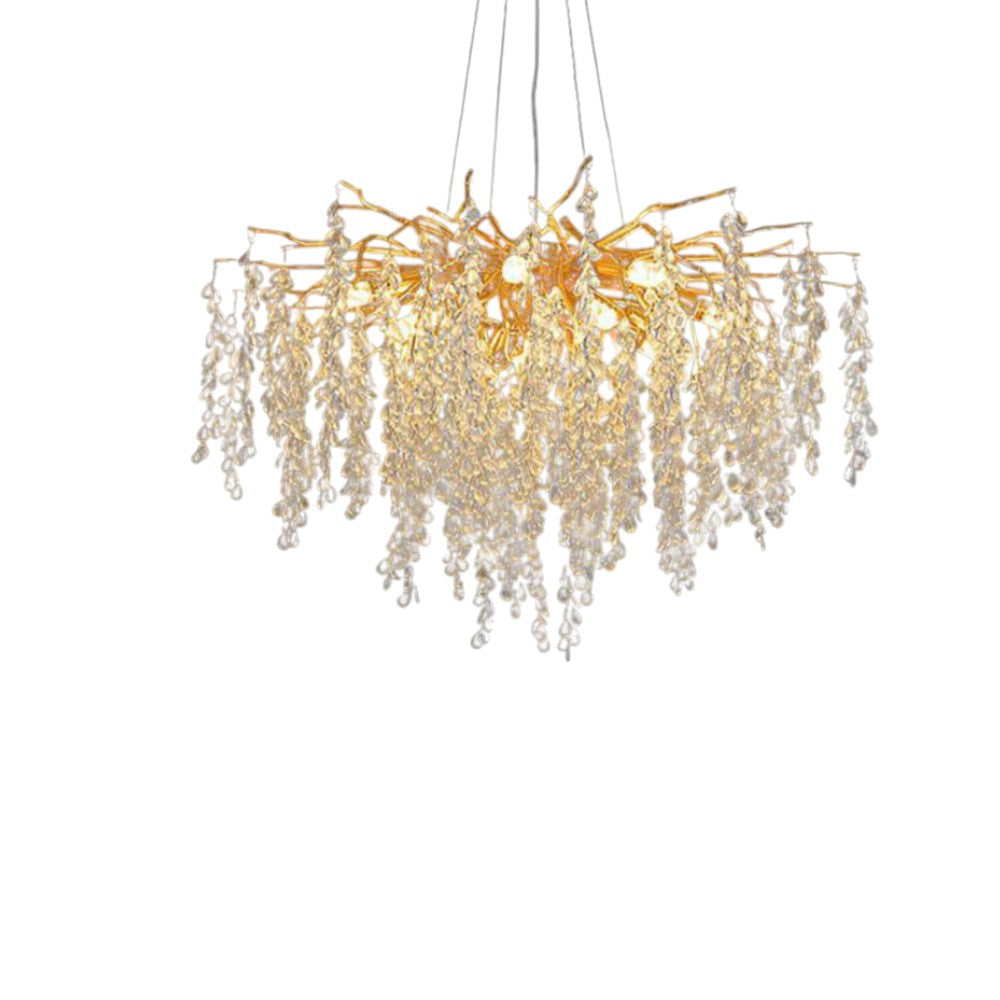 Suspension Elyndria | G9 LED 3000K Câble Réglable 100 cm | Gouttes Verre & Aluminium