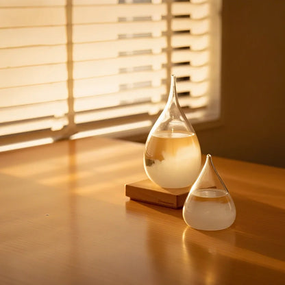 Cryalume Wetterlampe | Leuchtendes Kristall Display mit Temperatur Effekt & Holzsockel