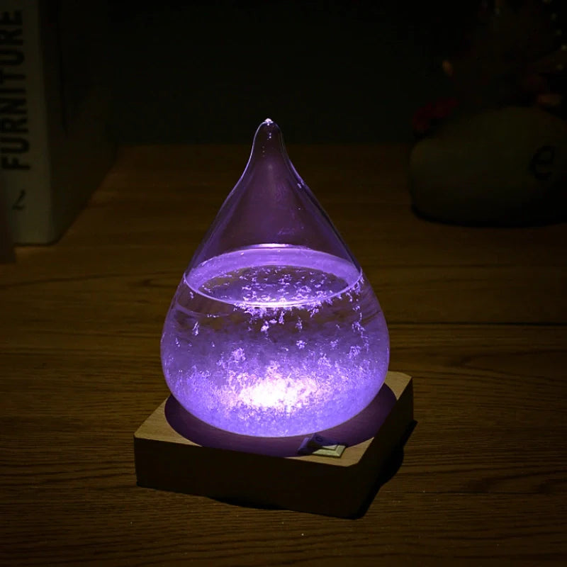 Cryalume Wetterlampe | Leuchtendes Kristall Display mit Temperatur Effekt & Holzsockel