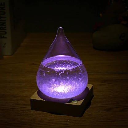 Cryalume Wetterlampe | Leuchtendes Kristall Display mit Temperatur Effekt & Holzsockel