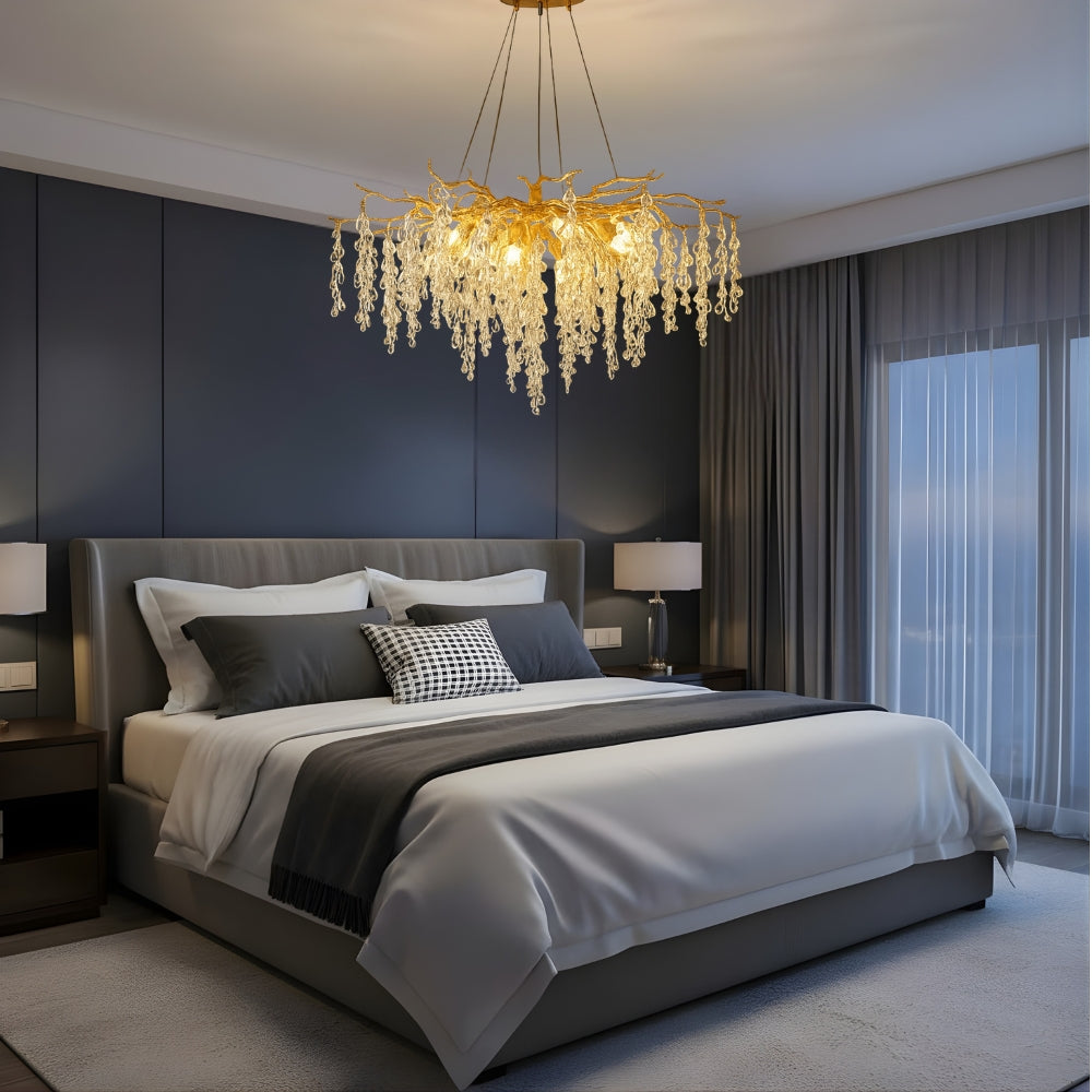 Suspension Elyndria | G9 LED 3000K Câble Réglable 100 cm | Gouttes Verre & Aluminium