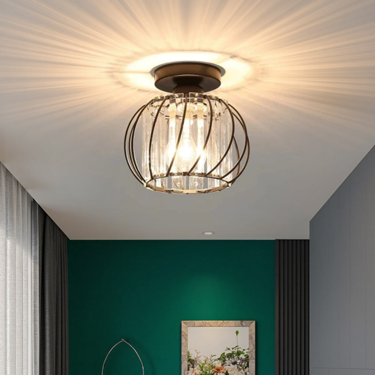 Plafonnier Orlitha | LED 12W 3CCT 3000K–6000K | Métal & Cristal Noir Élégant