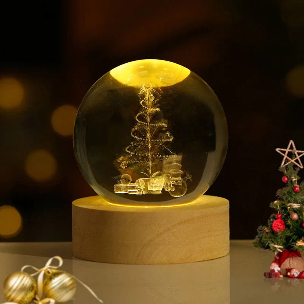 Celestara Kristall Lampe | 3D Planetenlampe mit LED & Holzsockel