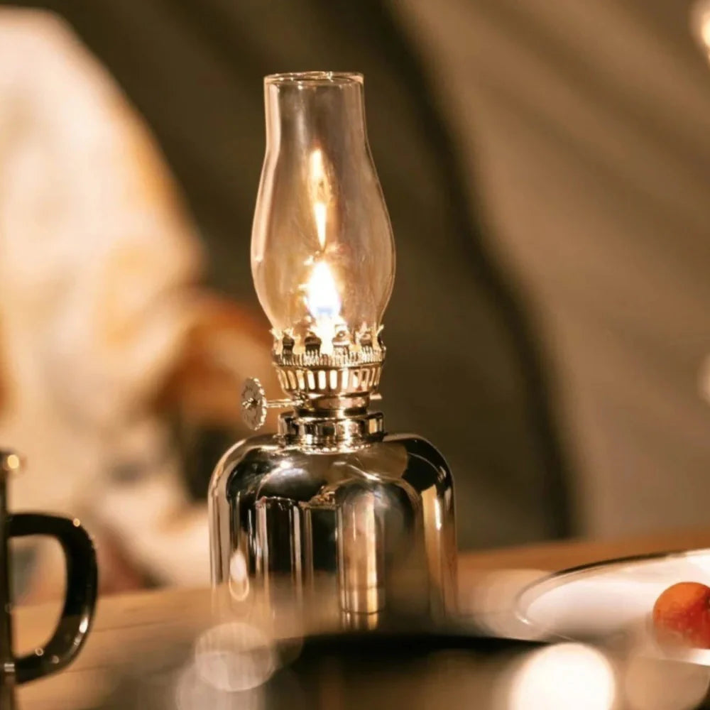 Aurivis Öllampe | Vintage Windlicht aus Eisen mit regulierbarer Flamme