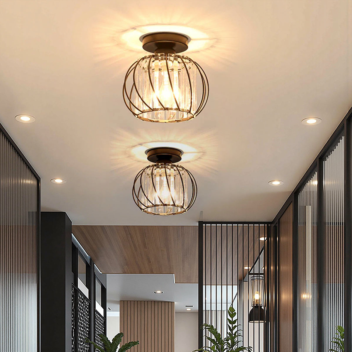 Plafonnier Orlitha | LED 12W 3CCT 3000K–6000K | Métal & Cristal Noir Élégant