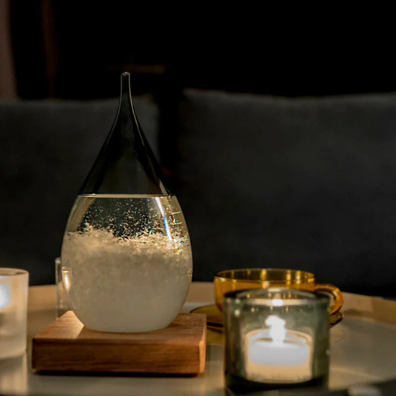 Cryalume Wetterlampe | Leuchtendes Kristall Display mit Temperatur Effekt & Holzsockel