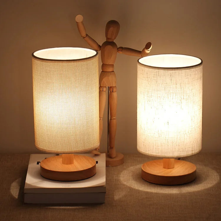 Naturora Tischlampe | Dimmbares Holz Stoff Design mit Fernbedienung