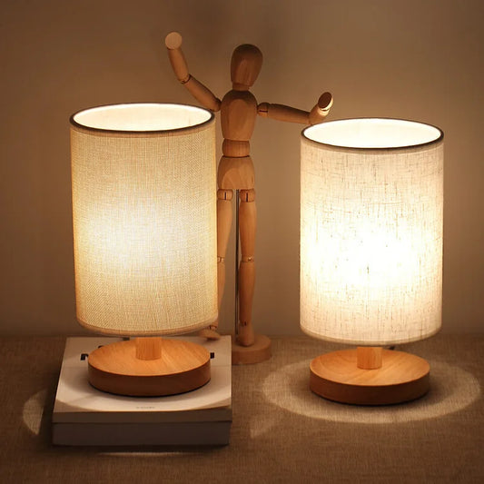 Naturora Tischlampe | Dimmbares Holz Stoff Design mit Fernbedienung