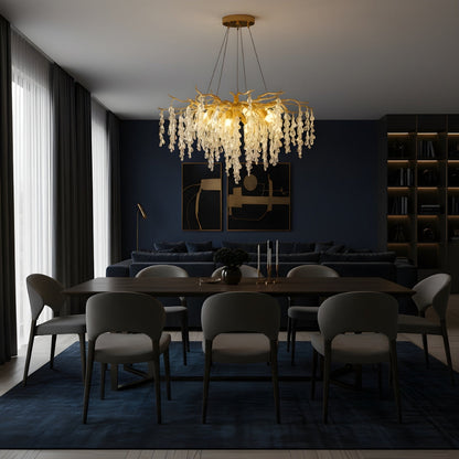 Suspension Elyndria | G9 LED 3000K Câble Réglable 100 cm | Gouttes Verre & Aluminium