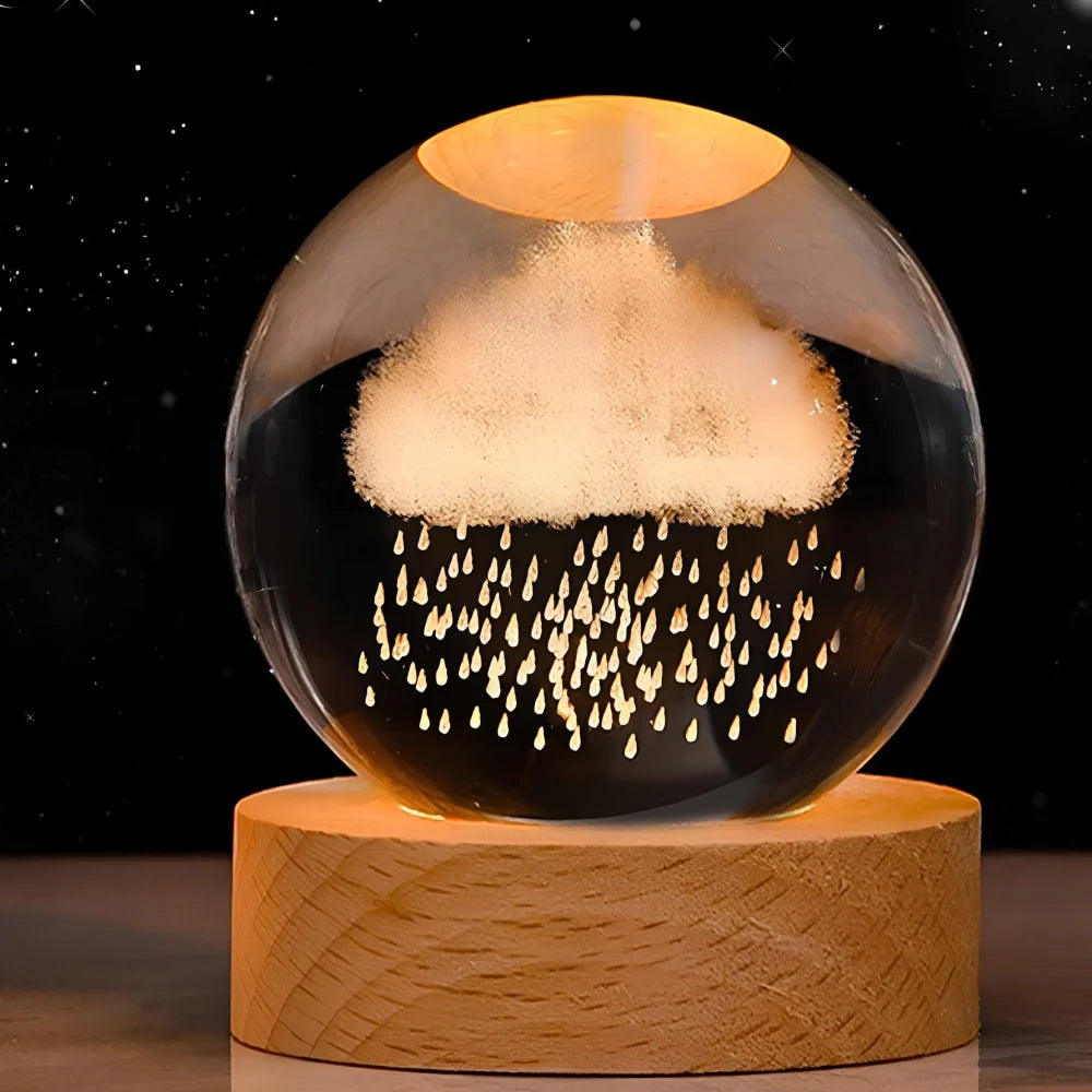 Celestara Kristall Lampe | 3D Planetenlampe mit LED & Holzsockel