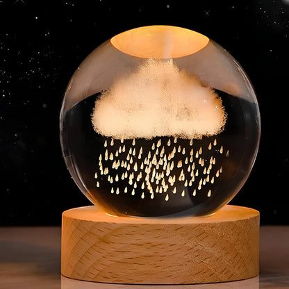 Celestara Kristall Lampe | 3D Planetenlampe mit LED & Holzsockel