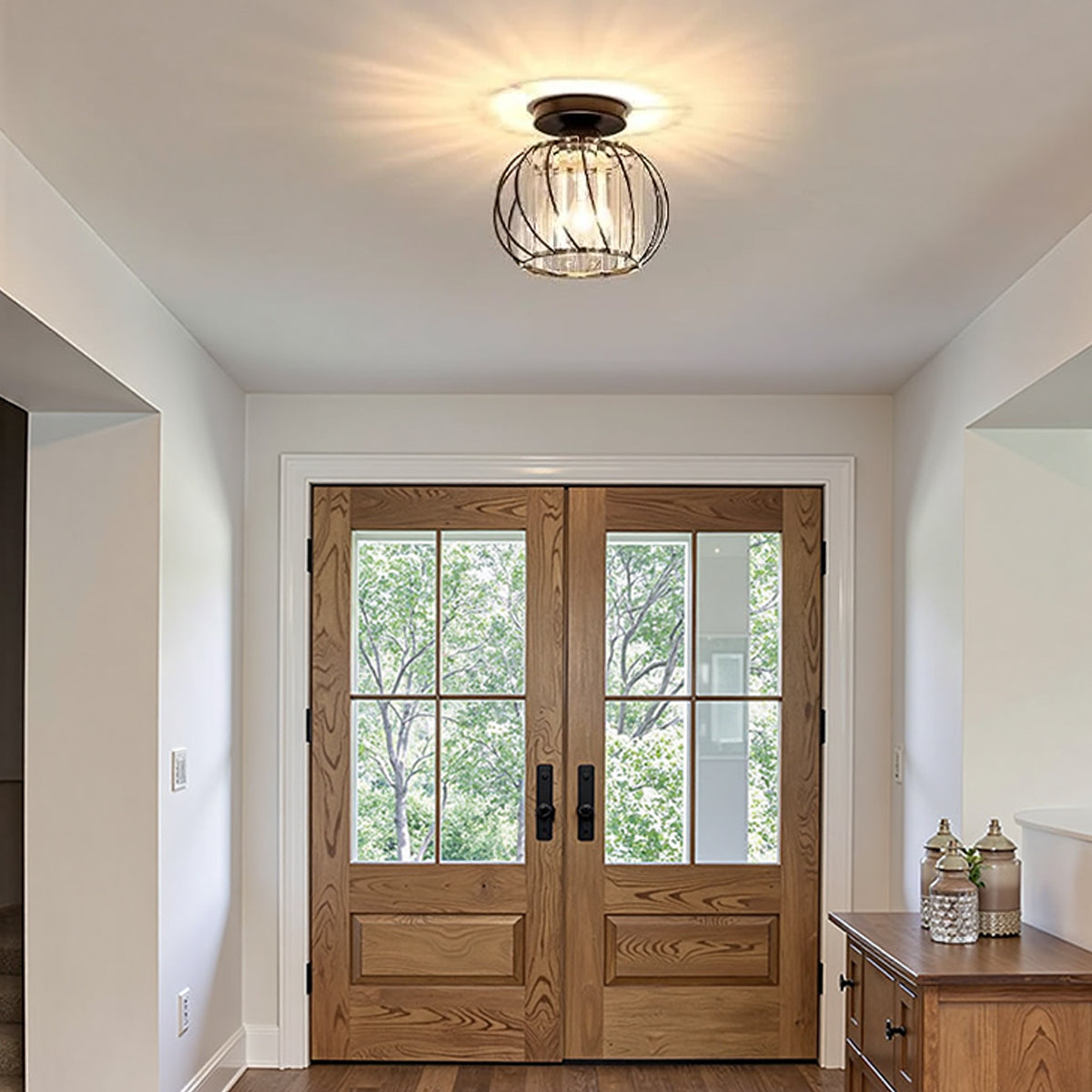 Plafonnier Orlitha | LED 12W 3CCT 3000K–6000K | Métal & Cristal Noir Élégant