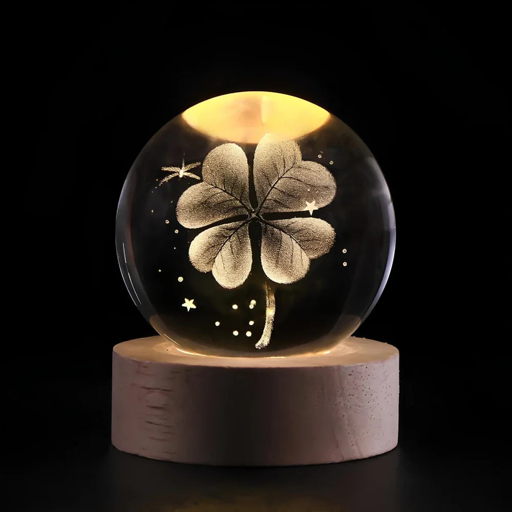 Celestara Kristall Lampe | 3D Planetenlampe mit LED & Holzsockel