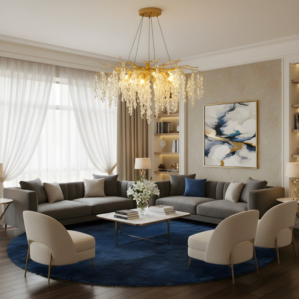 Suspension Elyndria | G9 LED 3000K Câble Réglable 100 cm | Gouttes Verre & Aluminium