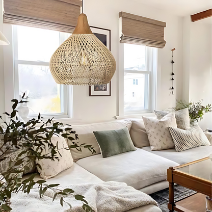 Suspension Ravéa | Douille E27 Rotin Tressé Main | Hauteur Réglable Bohème Naturelle