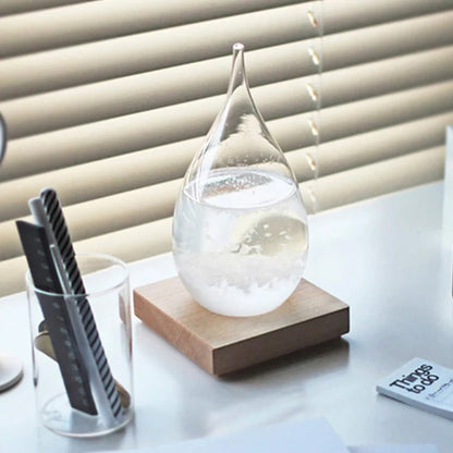 Cryalume Wetterlampe | Leuchtendes Kristall Display mit Temperatur Effekt & Holzsockel