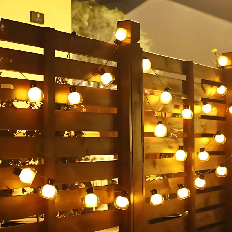 AurynLight Solar Lichterkette | Warmweiße LED Außenbeleuchtung mit USB