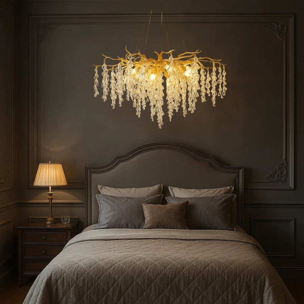 Suspension Elyndria | G9 LED 3000K Câble Réglable 100 cm | Gouttes Verre & Aluminium