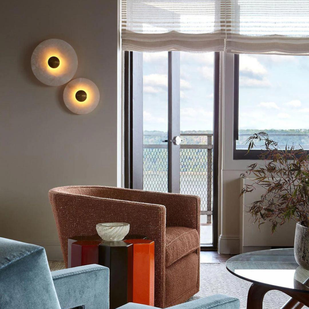 Applique Murale Solméra | Douille G9 Albâtre Véritable | Disque Minimaliste