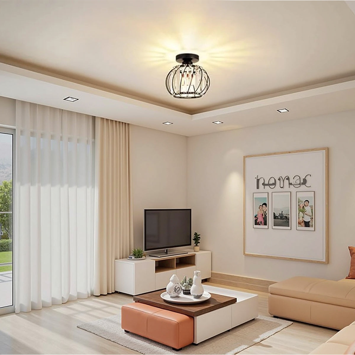 Plafonnier Orlitha | LED 12W 3CCT 3000K–6000K | Métal & Cristal Noir Élégant