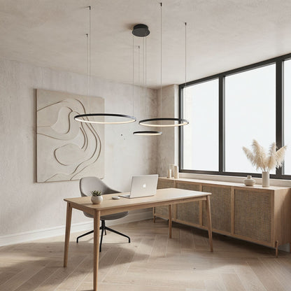 Suspension Auralith | Triple Anneaux Ø40/55/70 + LED 70W Dimmable | Télécommande 2700K–5700K