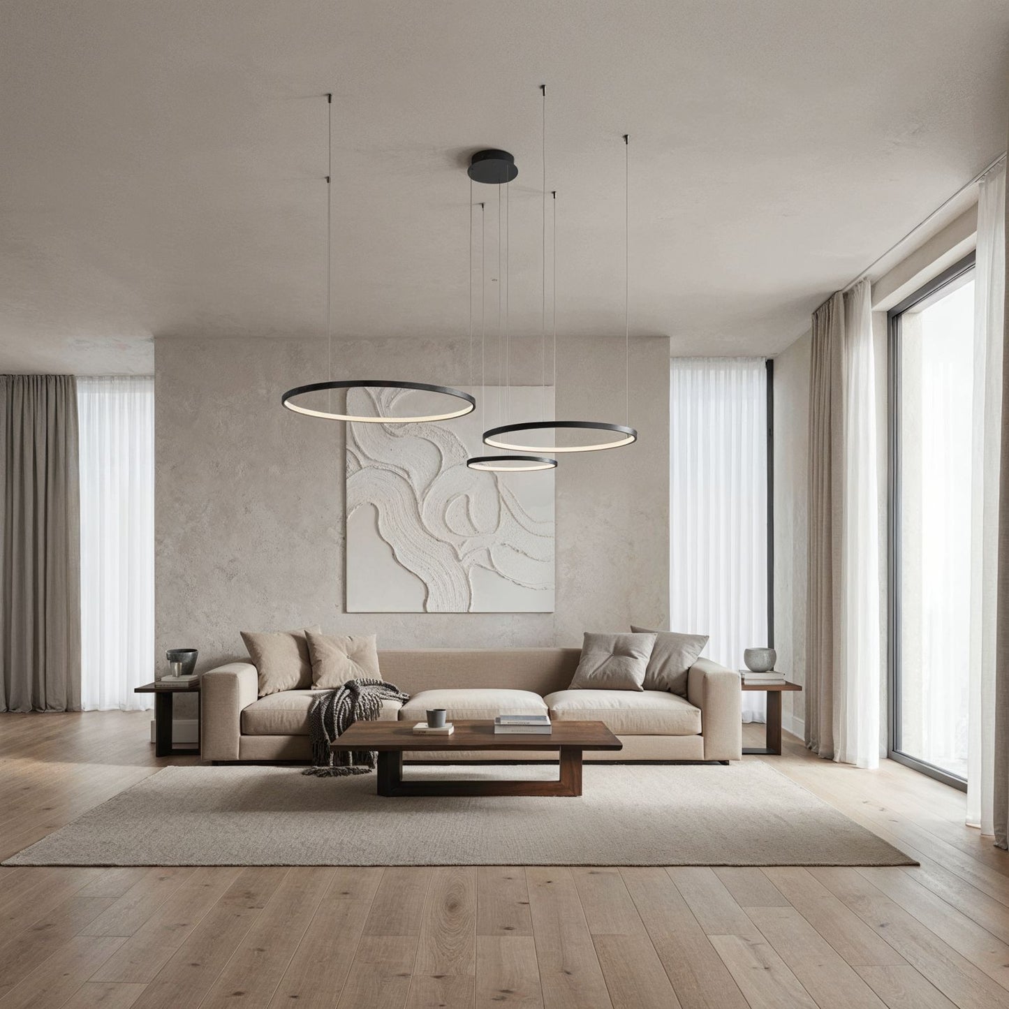 Suspension Auralith | Triple Anneaux Ø40/55/70 + LED 70W Dimmable | Télécommande 2700K–5700K