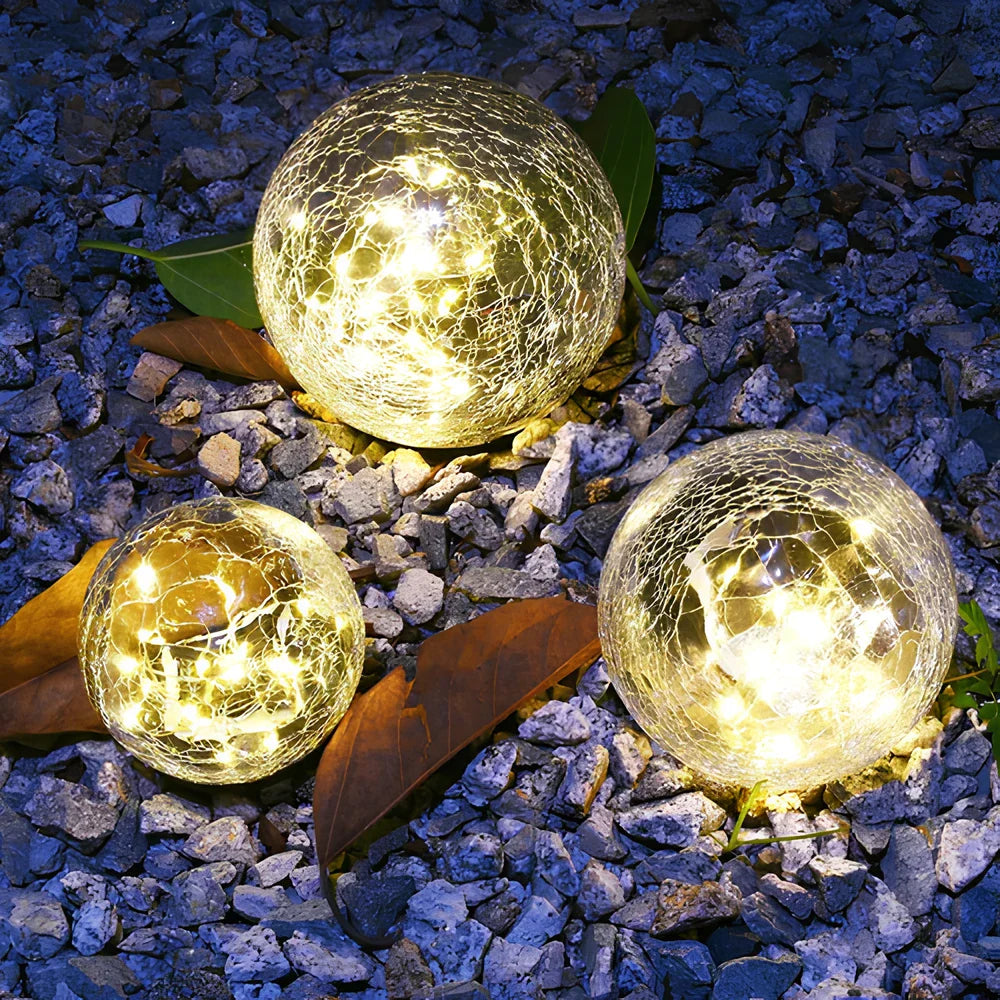 LumiSphere Solarkugel | LED Glas Gartenleuchte warmweiß mit Sensor