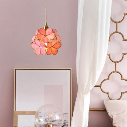 Suspension Roséline | E27 5W Incluse Câble 150 cm | Verre Floral & Laiton Nordique