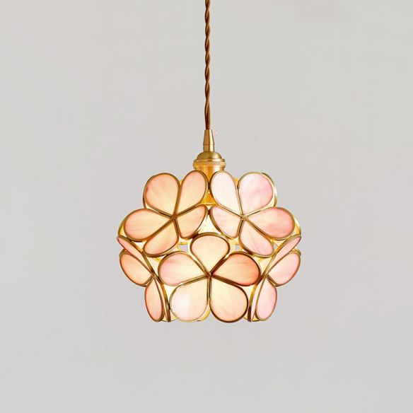 Suspension Roséline | E27 5W Incluse Câble 150 cm | Verre Floral & Laiton Nordique