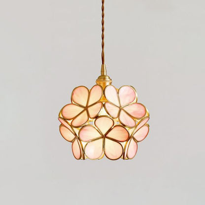 Suspension Roséline | E27 5W Incluse Câble 150 cm | Verre Floral & Laiton Nordique