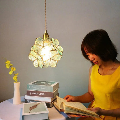 Suspension Roséline | E27 5W Incluse Câble 150 cm | Verre Floral & Laiton Nordique