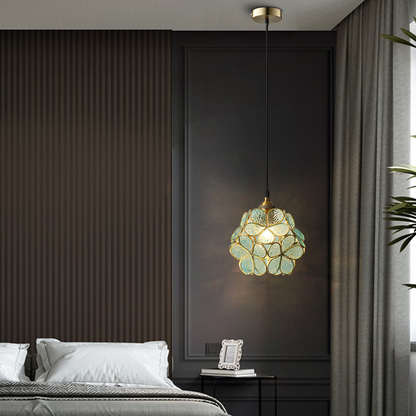 Suspension Roséline | E27 5W Incluse Câble 150 cm | Verre Floral & Laiton Nordique