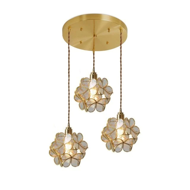 Suspension Roséline | E27 5W Incluse Câble 150 cm | Verre Floral & Laiton Nordique