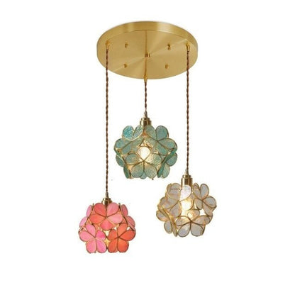 Suspension Roséline | E27 5W Incluse Câble 150 cm | Verre Floral & Laiton Nordique