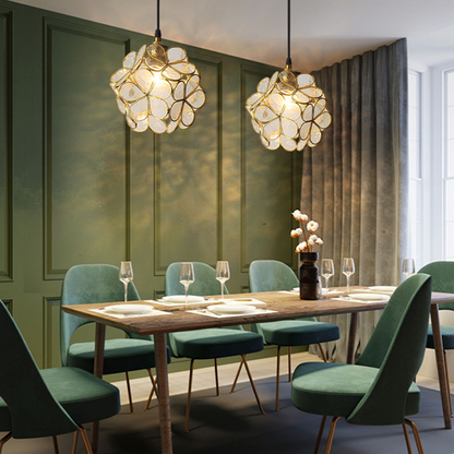 Suspension Roséline | E27 5W Incluse Câble 150 cm | Verre Floral & Laiton Nordique