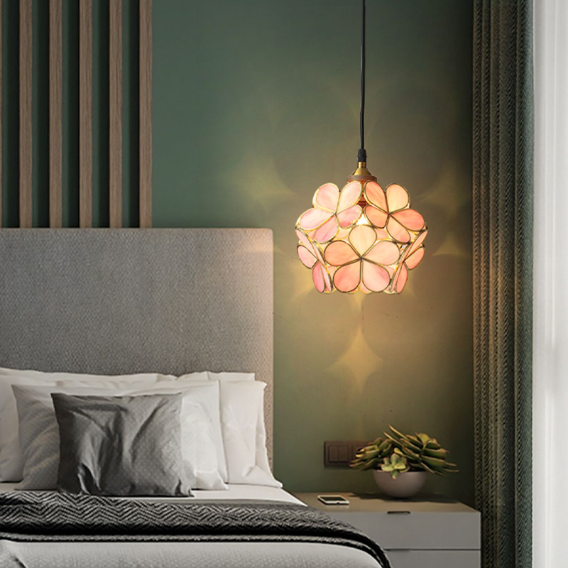 Suspension Roséline | E27 5W Incluse Câble 150 cm | Verre Floral & Laiton Nordique