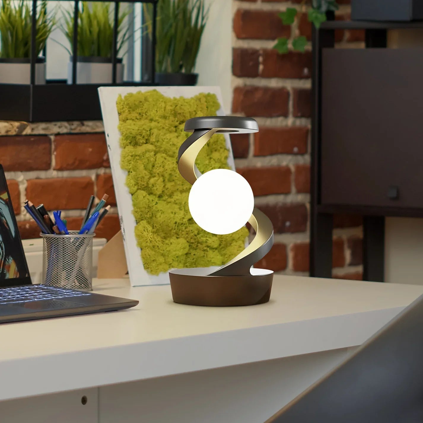 HaloSpira Tischlampe | LED Spiral Lampe mit Touch & Wireless Ladepad