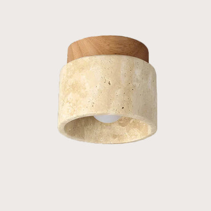 Plafonnier Norvessa | E27 3000K Blanc Chaud | Travertin & Bois Massif Naturel