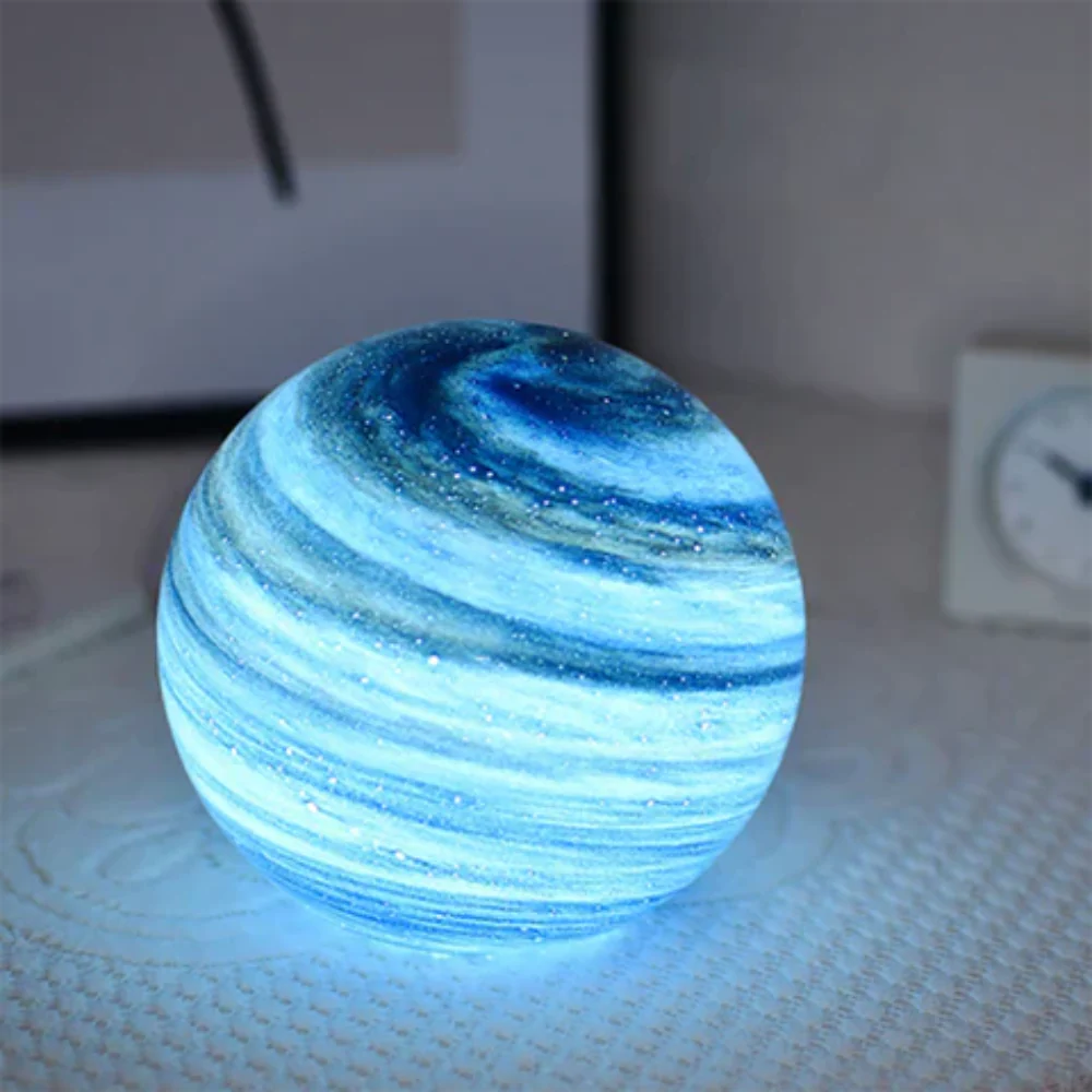 Lampe de Table Nyxora | LED 16 Couleurs USB | Sphère Lune en Verre