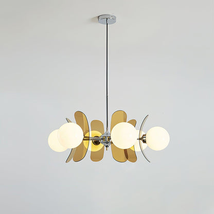 Suspension Oranvéra | Douille E26/E27 IP20 | Fleur Verre & Métal Chrome Brun/Orange