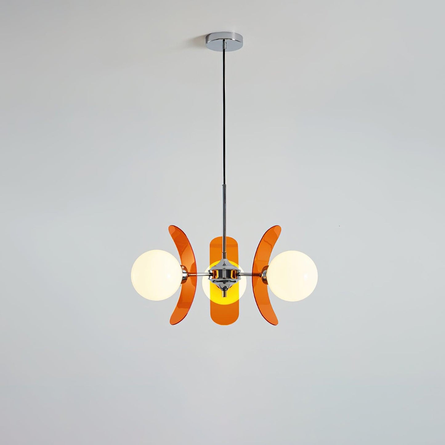 Suspension Oranvéra | Douille E26/E27 IP20 | Fleur Verre & Métal Chrome Brun/Orange