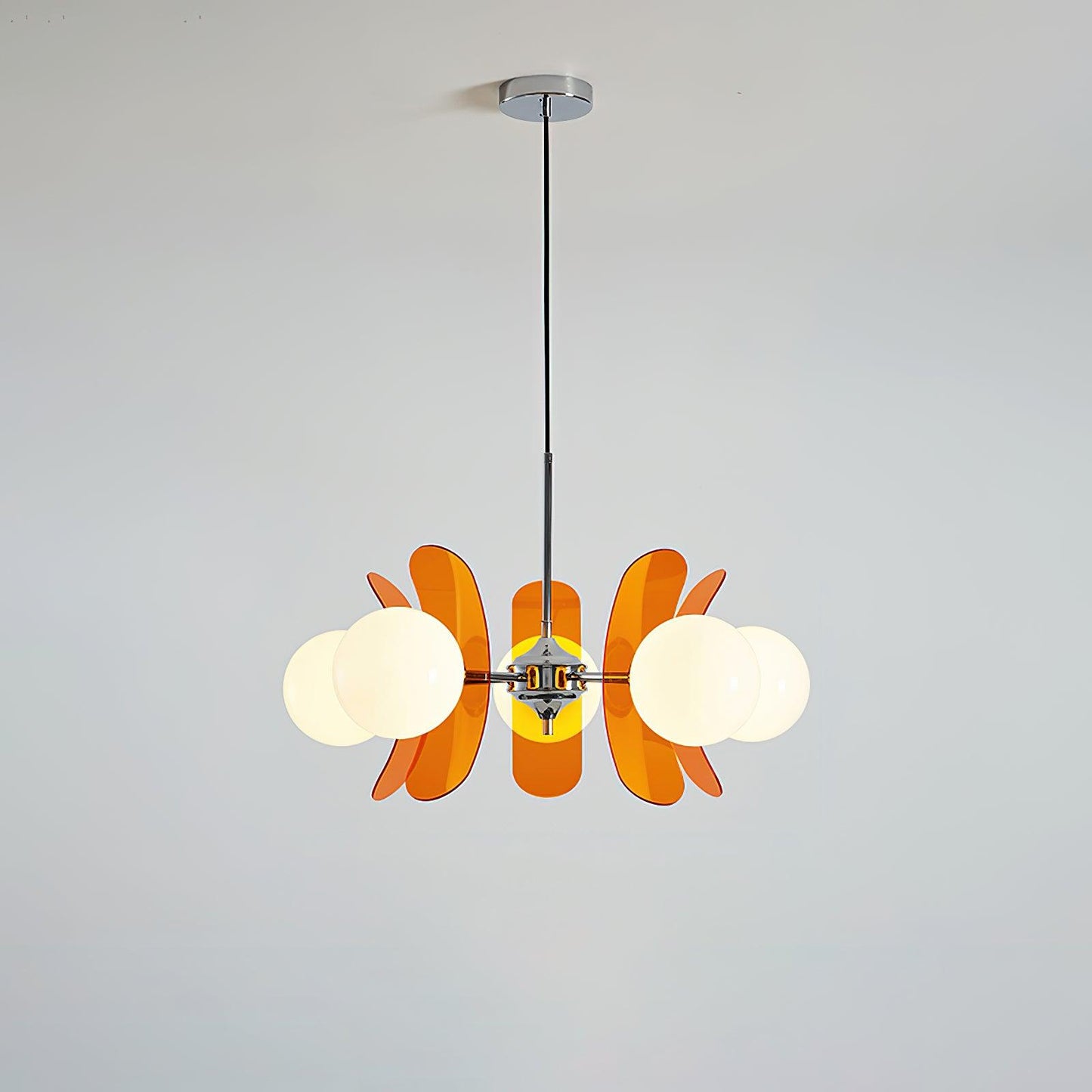 Suspension Oranvéra | Douille E26/E27 IP20 | Fleur Verre & Métal Chrome Brun/Orange
