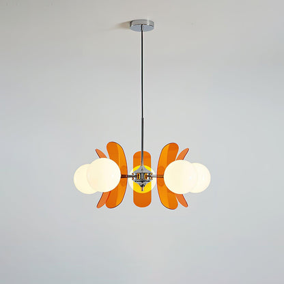 Suspension Oranvéra | Douille E26/E27 IP20 | Fleur Verre & Métal Chrome Brun/Orange
