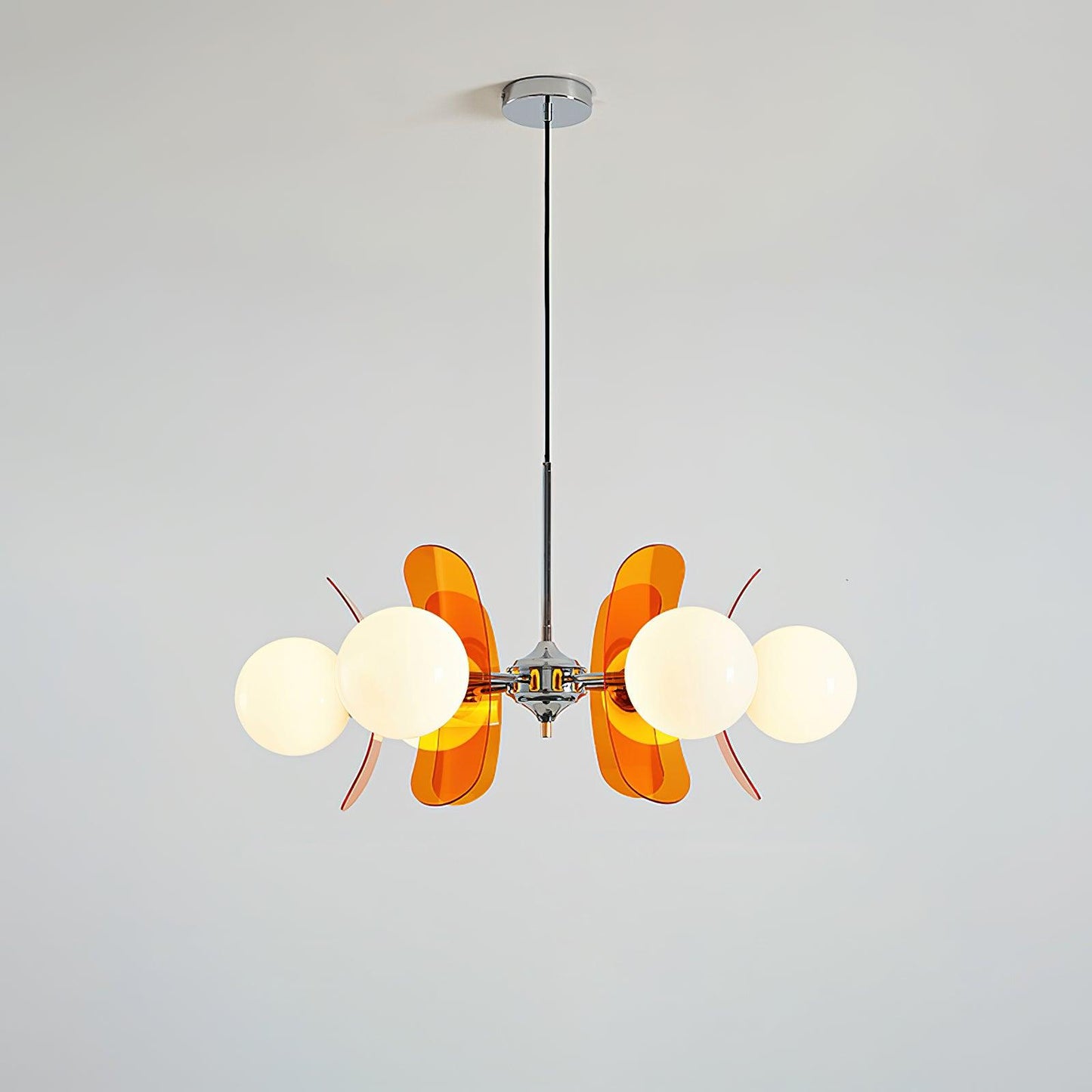 Suspension Oranvéra | Douille E26/E27 IP20 | Fleur Verre & Métal Chrome Brun/Orange