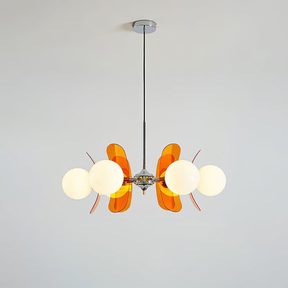 Suspension Oranvéra | Douille E26/E27 IP20 | Fleur Verre & Métal Chrome Brun/Orange