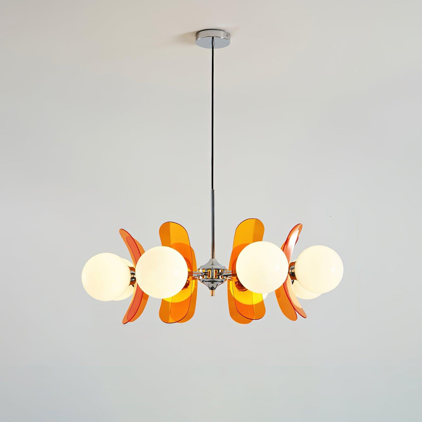 Suspension Oranvéra | Douille E26/E27 IP20 | Fleur Verre & Métal Chrome Brun/Orange