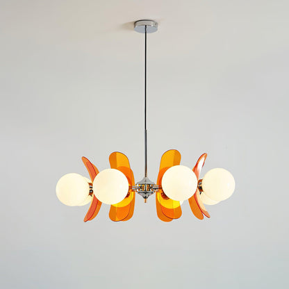 Suspension Oranvéra | Douille E26/E27 IP20 | Fleur Verre & Métal Chrome Brun/Orange